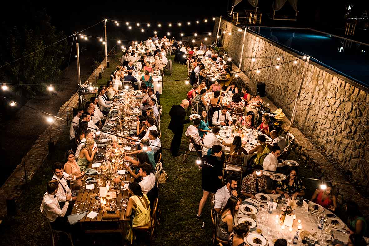 "ALT"wedding photographers in Mallorca dinner from up