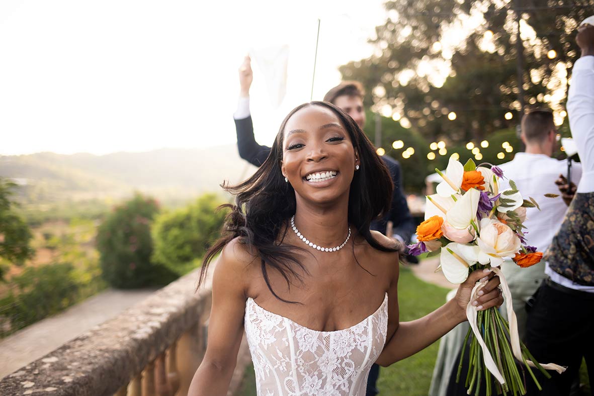 "alt"luxury wedding mallorca bride entering dinner"