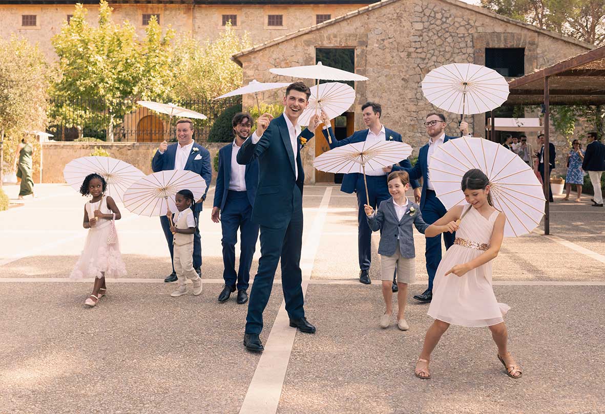 "alt"luxury wedding mallorca umbrellas game"