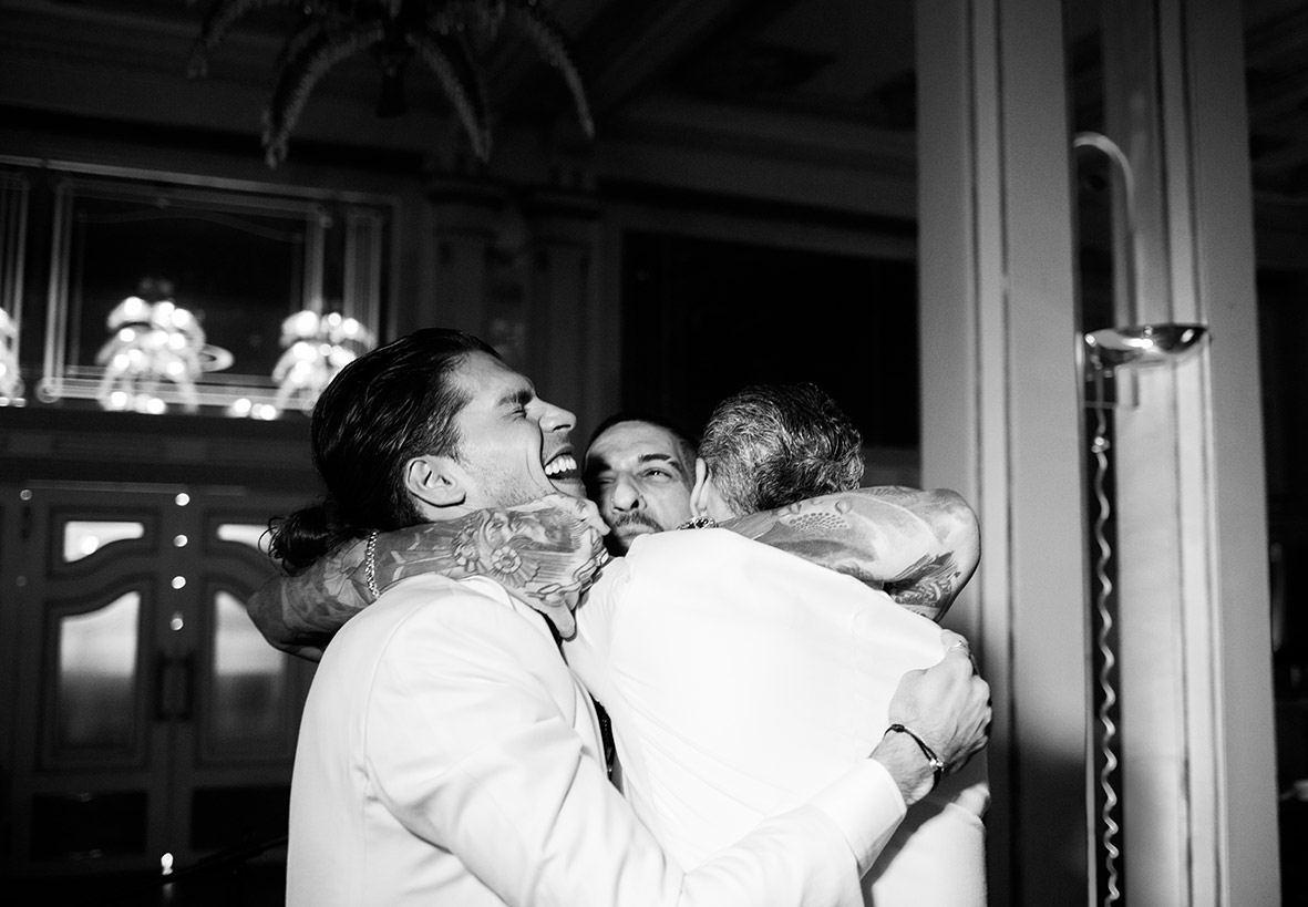 "alt"wedding photographer mallorca brother hug"